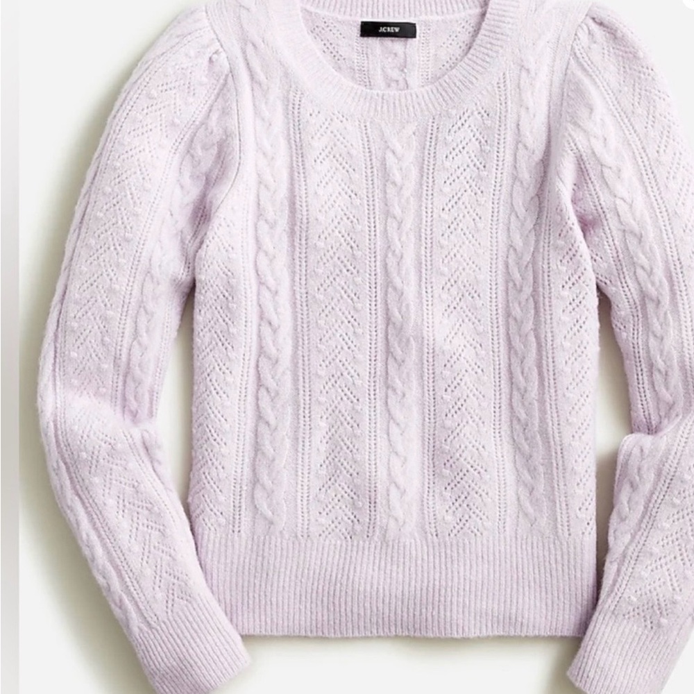 NWOT J.Crew Pointelle Cable-Knit Crewneck Sweater In Ashen Quartz Size XXL